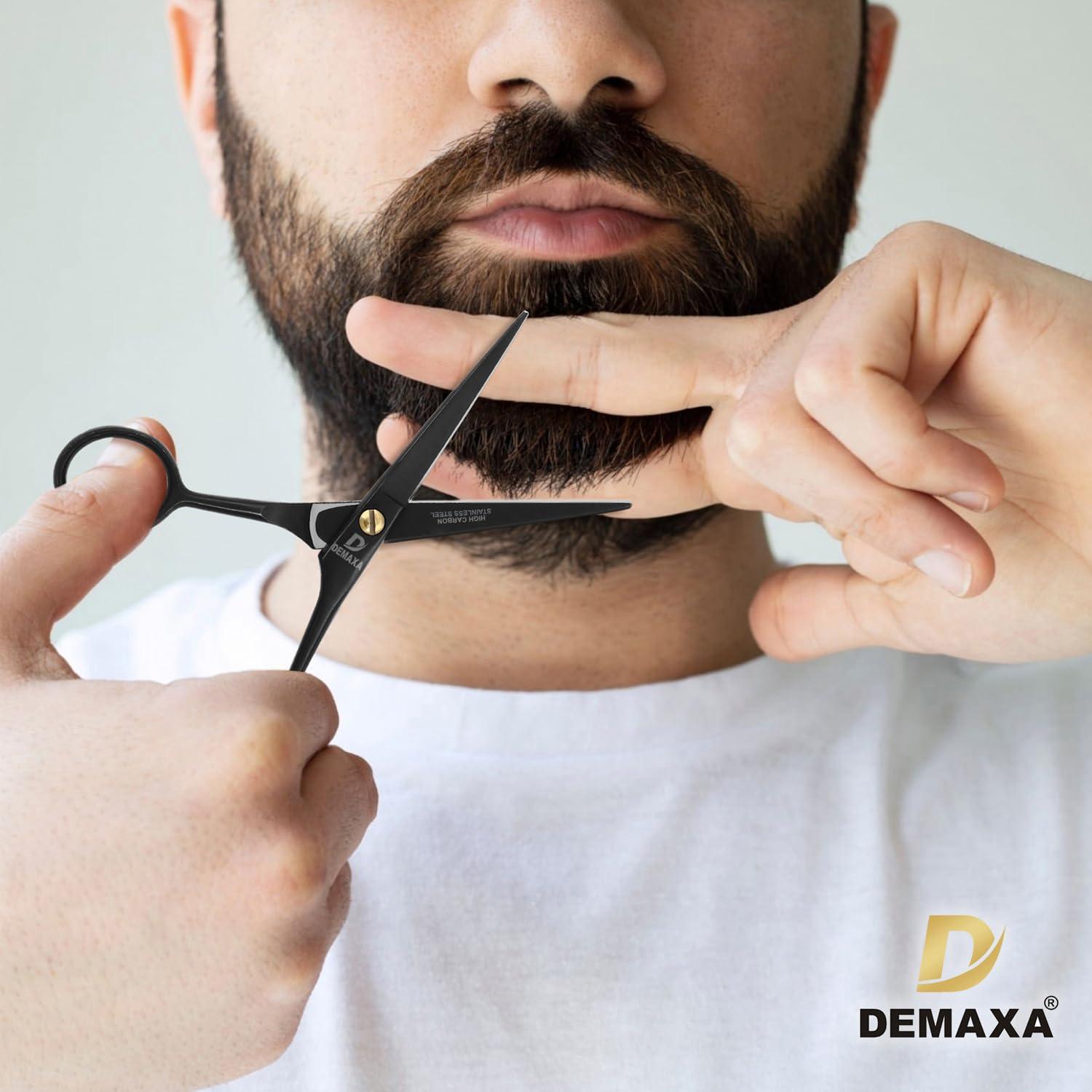 DEMAXA DEMAXA 5\" Professional Beard Mustache Scissors with 1 Mustache Comb, 1 Beard Comb & Soft Pouch Prefect Beard Trimming Scissors for All Facial Hair Scissors Grooming Scissors Men (Black)