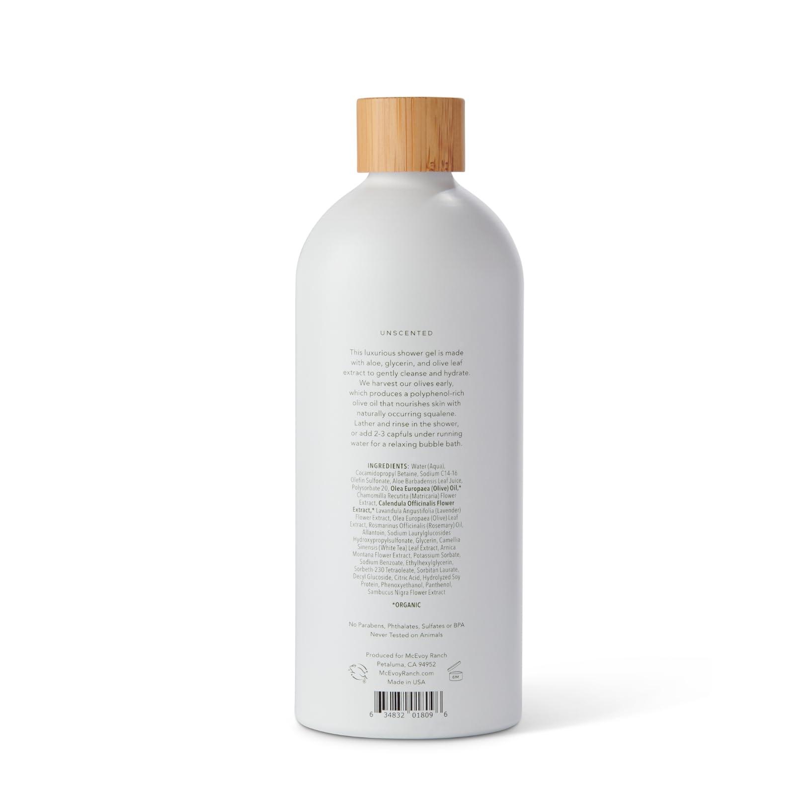 McEvoy Ranch McEvoy Ranch Unscented Shower Gel & Bubble Bath (2-pack) by ODE Olive Oil Beauty, Foaming Wash, Organic Extra Virgin Olive Oil Hydrate While You Cleanse, California Made