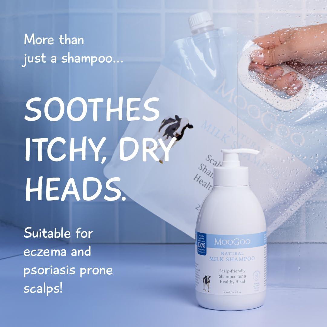 MooGoo MooGoo Milk Shampoo  For Itchy, Dry, Eczema, Psoriasis & Dandruff Prone Scalps  SLS, Silicone, Sulfate & Paraben Free - Natural & Gentle Formula  500ml / 16.9 fl.oz.