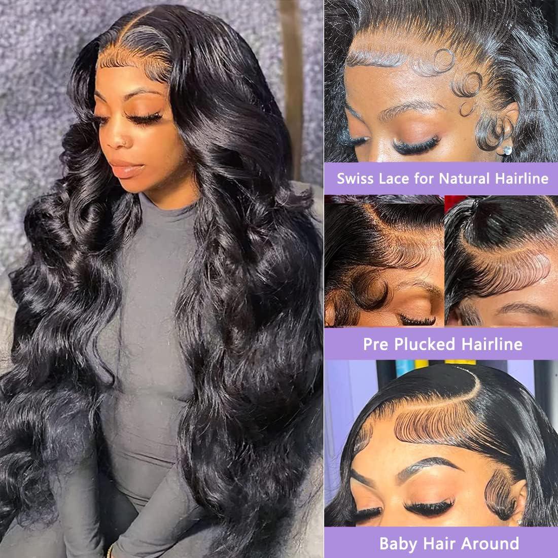 Vigriss 28 Inch Body Wave HD Lace Front Wigs Human Hair 180% Density 13x4 Lace Front Wigs Human Hair Pre Plucked Glueless Frontal Wigs Human Hair Lace Front Wig with Baby Hair for Women Natural Black