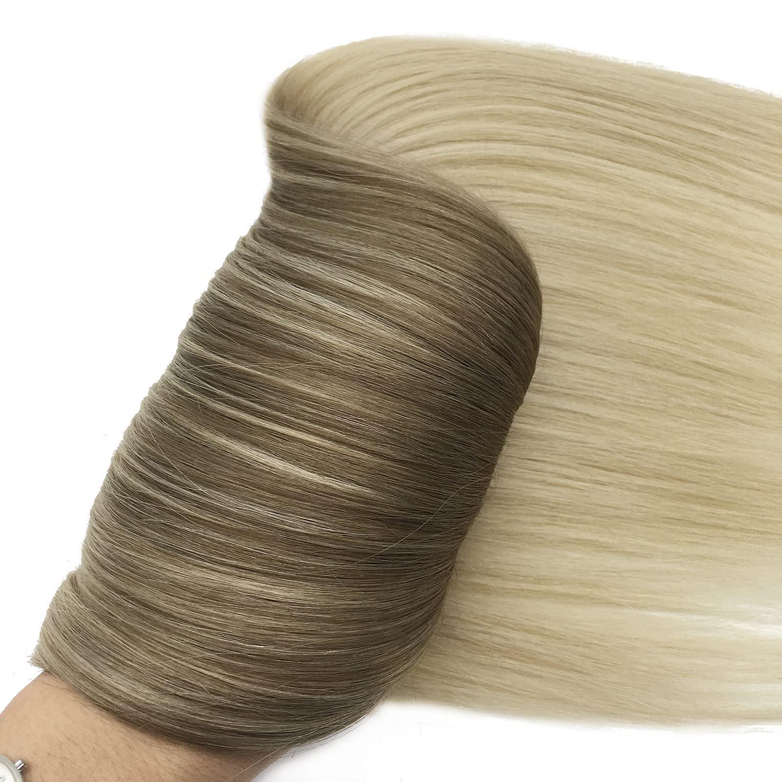 GOO GOO GOO GOO Clip in Hair Extensions Real Human Hair, Remy Human Hair Extensions Clip ins for Women, Natural Human Hair, 22inch 120g 7Pcs, 9/60 Balayage Ash Brown to Platinum Blonde
