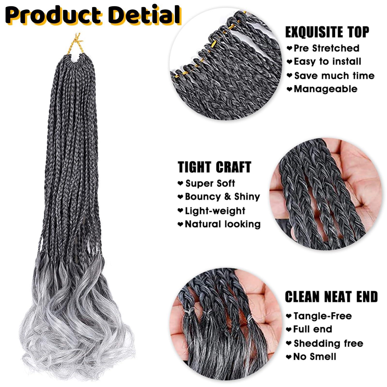 ZBYXPP French Curl Crochet Braids 6 Packs Boho Goddess Pre Looped Hair Extension Ombre Box Braid With Wavy Curly Ends For Black Women(Tgrey,14in(6pack))