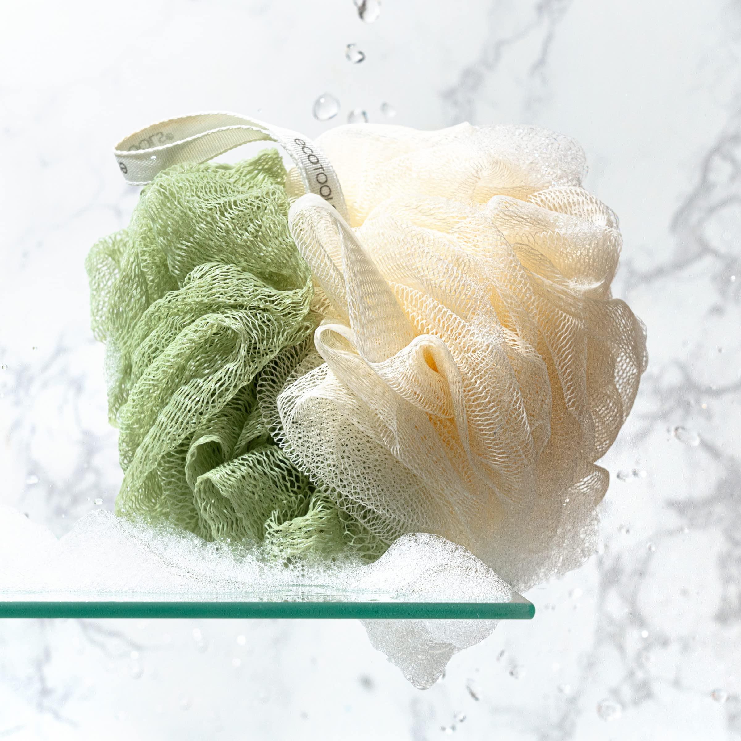 EcoTools EcoTools Green 2-in-1 EcoPouf, Dual-Sided Shower Loofah Exfoliates & Cleanses Skin, Made of Recycled Netting, Removes Dead Skin, Eco-Friendly Bath Accessory, Cruelty-Free, 6 Count (60g)