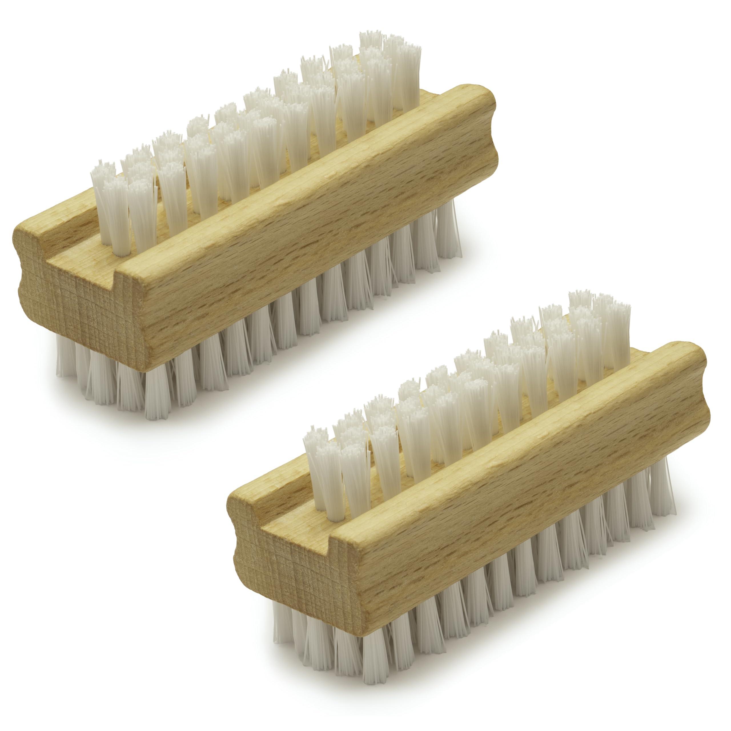 KONEX Konex Non-Slip Wooden Two-sided Hand and Nail Brush - Stiff Bristle Fingernail Brushes for Cleaning Under Nails - Heavy Duty Fingernail Brush for Manicure and Automotive Use - 2 Pack