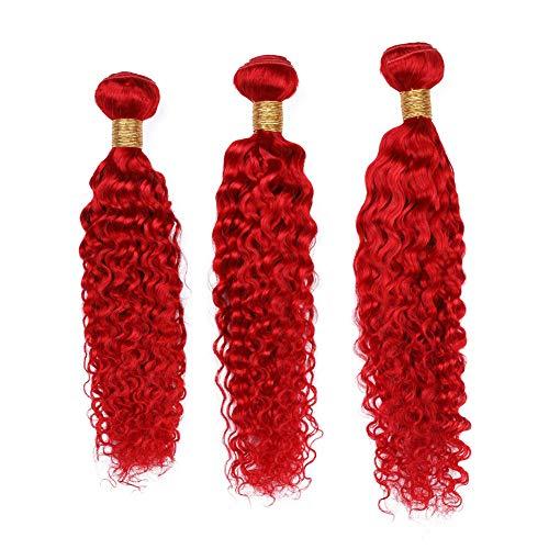 Tony beauty hair Tony Beauty Hair Deep Wave Wavy Virgin Brazilian Human Hair Bright Red Weave Bundles 3/4Pcs Lot Colored Red Deep Curly Wave Human Hair Extensions Double Weft 10-30" Tangle Free (14 14 14)