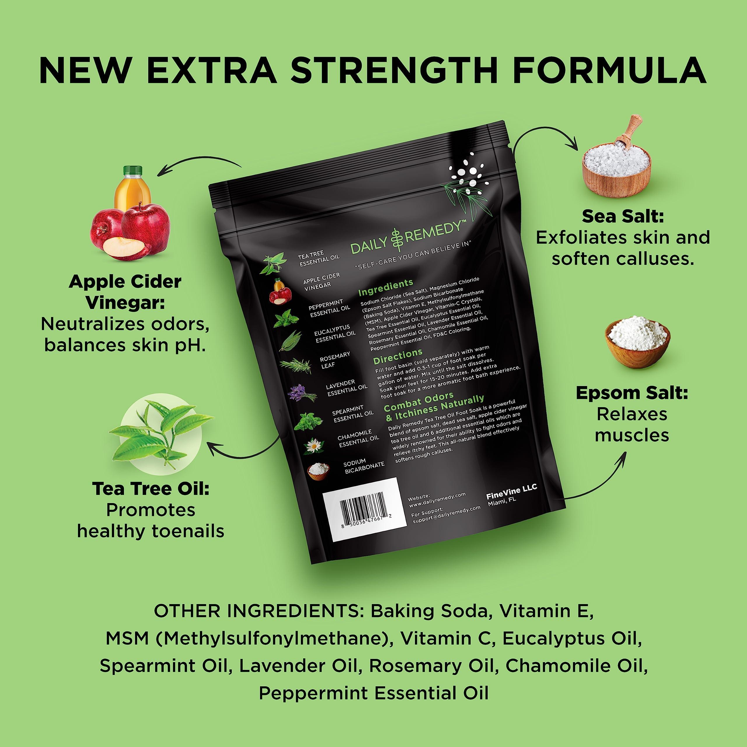 DAILY REMEDY EXTRA STRENGTH Tea Tree Oil Foot Soak with Epsom Salt - Made in USA - for Toenails, Athlete\'s Foot, Itchy Feet, Stubborn Smelly Foot Odor, Pedicure, Foot Calluses & Soothes Sore Tired Achy Feet -16 oz