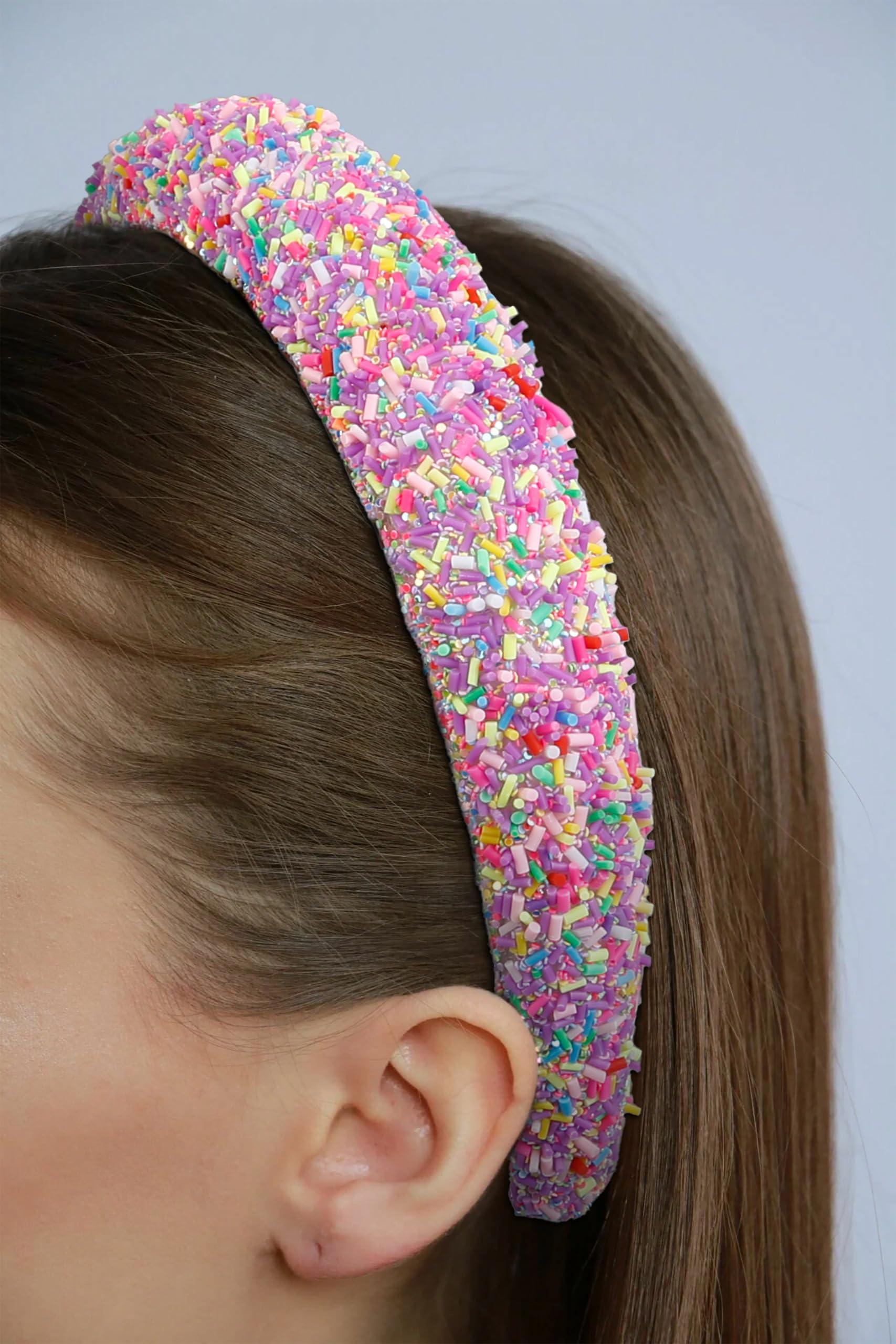 TEBIEKOY TEBIEKOY 2Pcs Sprinkle Headbands for Women Girls Wide Padded Head Bands for Women\'s Hair Non Slip Pink Purple Headband Thick Donut Hairbands Cute Hair Accessories