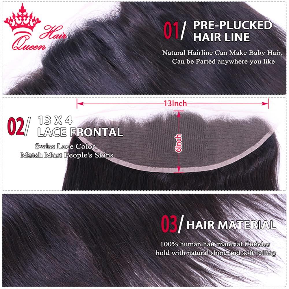 Queen Hair Queen Hair Products Double Drawn Virgin Human Hair Bundles With Frontal Brazilian Bone Straight Hair Extensions 13x4 Lace Frontal With Bundles (12 14 16 frontal 10)