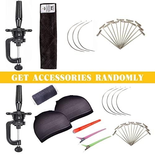 GEXWORLDWIDE GEX 20"-24" Canvas Cork Wig Block Mannequin Head for Wig Making Drying Styling Display with Table C Clamp Stand Holder (Black 22.5")