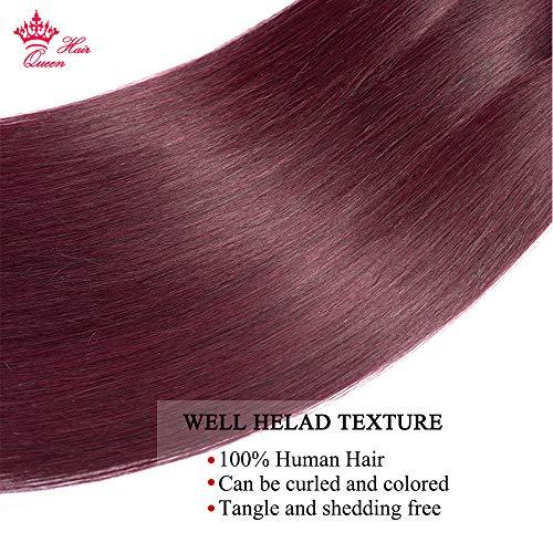 Queen Hair Queen Hair Products Brazilian Straight Virgin Hair Weave Wine Red Hair Color 99j Burgundy Human Hair Bundles 100% Unprocessed Human Hair Weft Extensions (10 10 10)