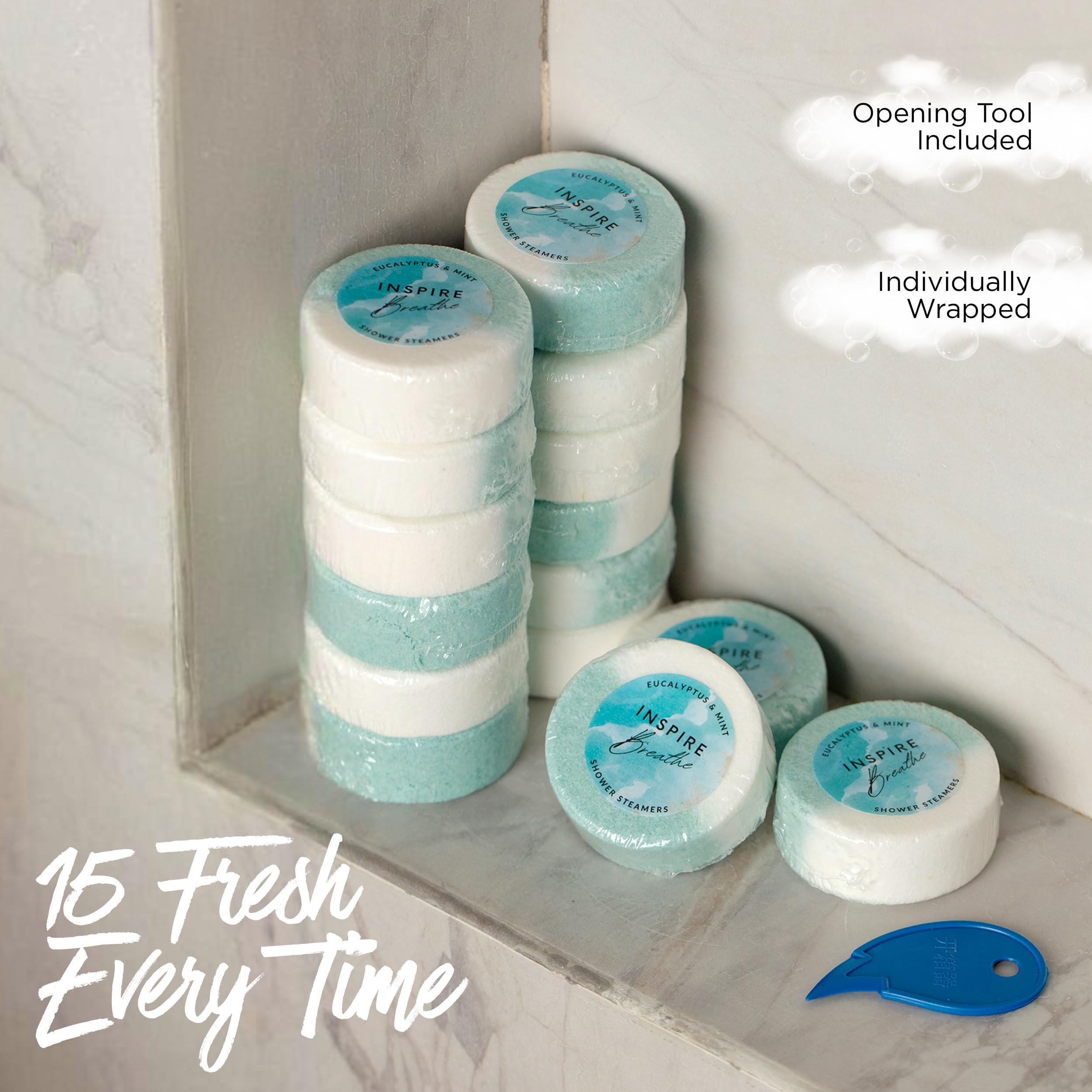 EvolutionUSA EvolutionUSA Inspire Breathe Shower Steamers Aromatherapy, 15 Mint & Eucalyptus Shower Steamers for Women, Vapor Shower Tablets