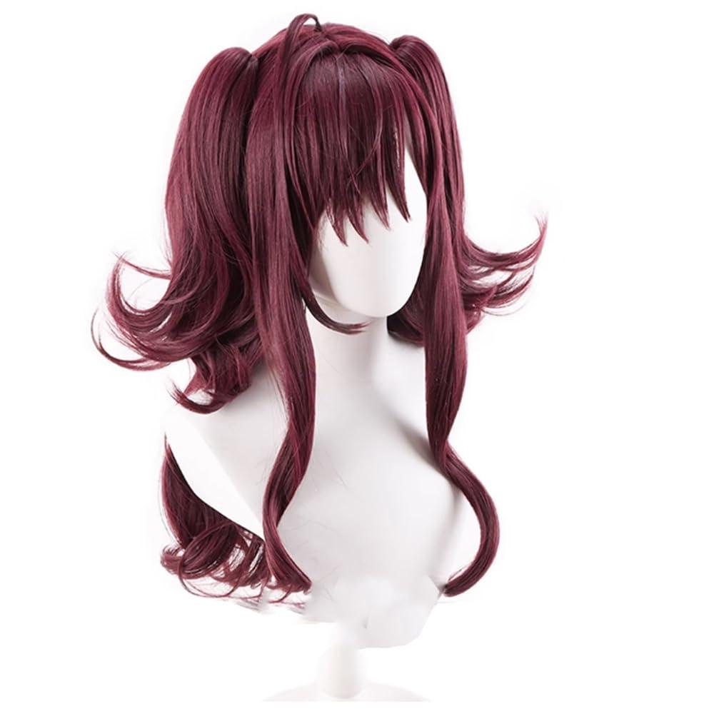 TTYAO REII TTYAO REII Ichinose Shiki Wig Burgundy Double Pigtails Long Curly Hair Wig with Bangs Anime Cosplay Synthetic Fiber Wig