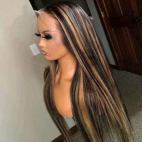 QUINLUX WIGS QUINLUX HAIR Highlight 13x6 Deep Part Lace Front Human Hair Wig 1B 27 Ombre Honey Blonde Brazilian Straight Human Hair Wigs Pre Plucked With Baby Hair for Women 150 Density 14 Inch