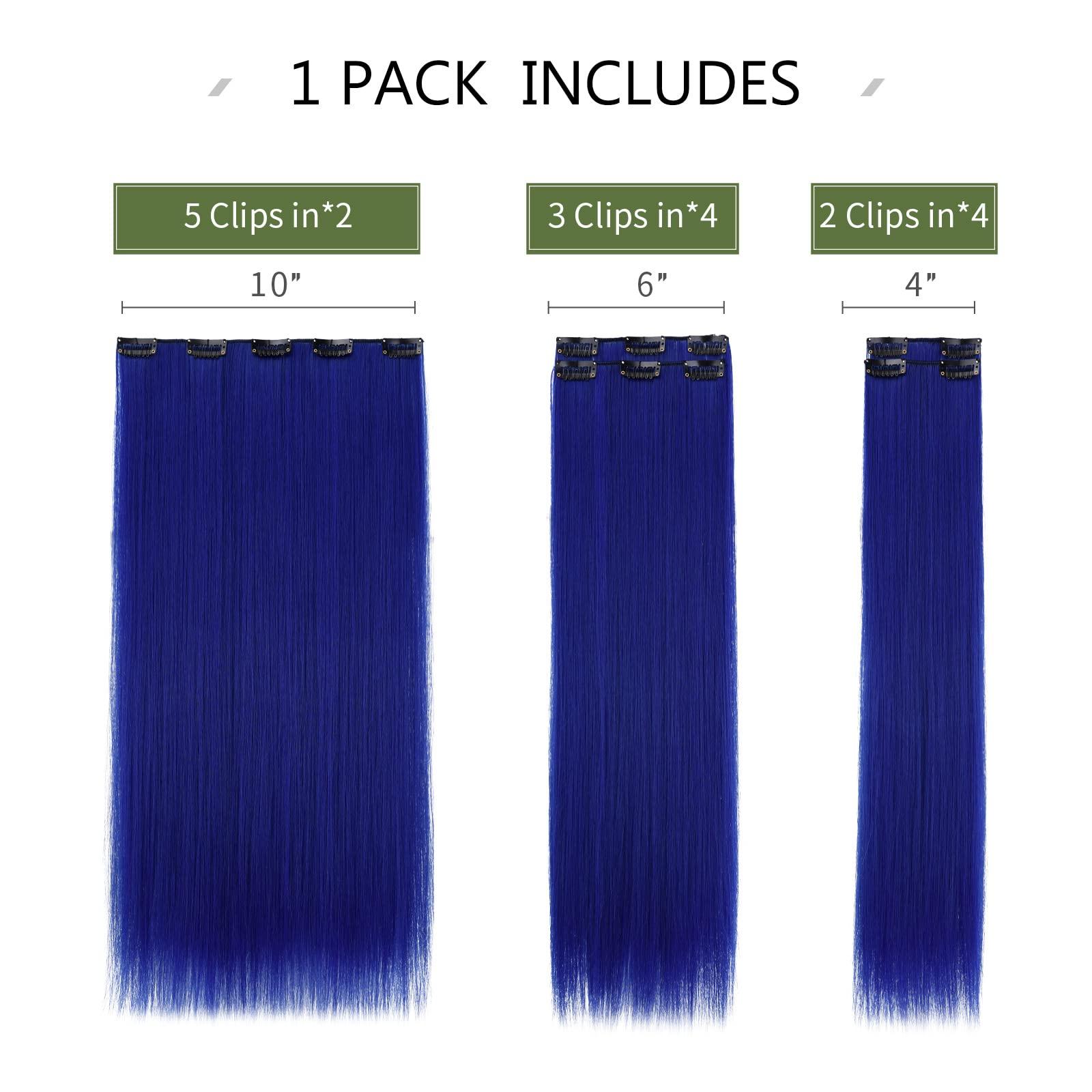 HSPJHTM HSPJHTM Dark Blue Hair Extensions Straight Clip in Hair Extension for Women Halloween hair extention 22\" Synthetic 5PCS Natural Thick Hair Pieces Full Head