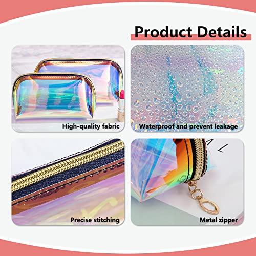 ANROLA ANROLA Holographic Makeup Bag Iridescent Cosmetic Pouch Clear Waterproof Portable Travel Cosmetic Pouch TPU Zippered Toiletry Organizer bag for Women (Medium)