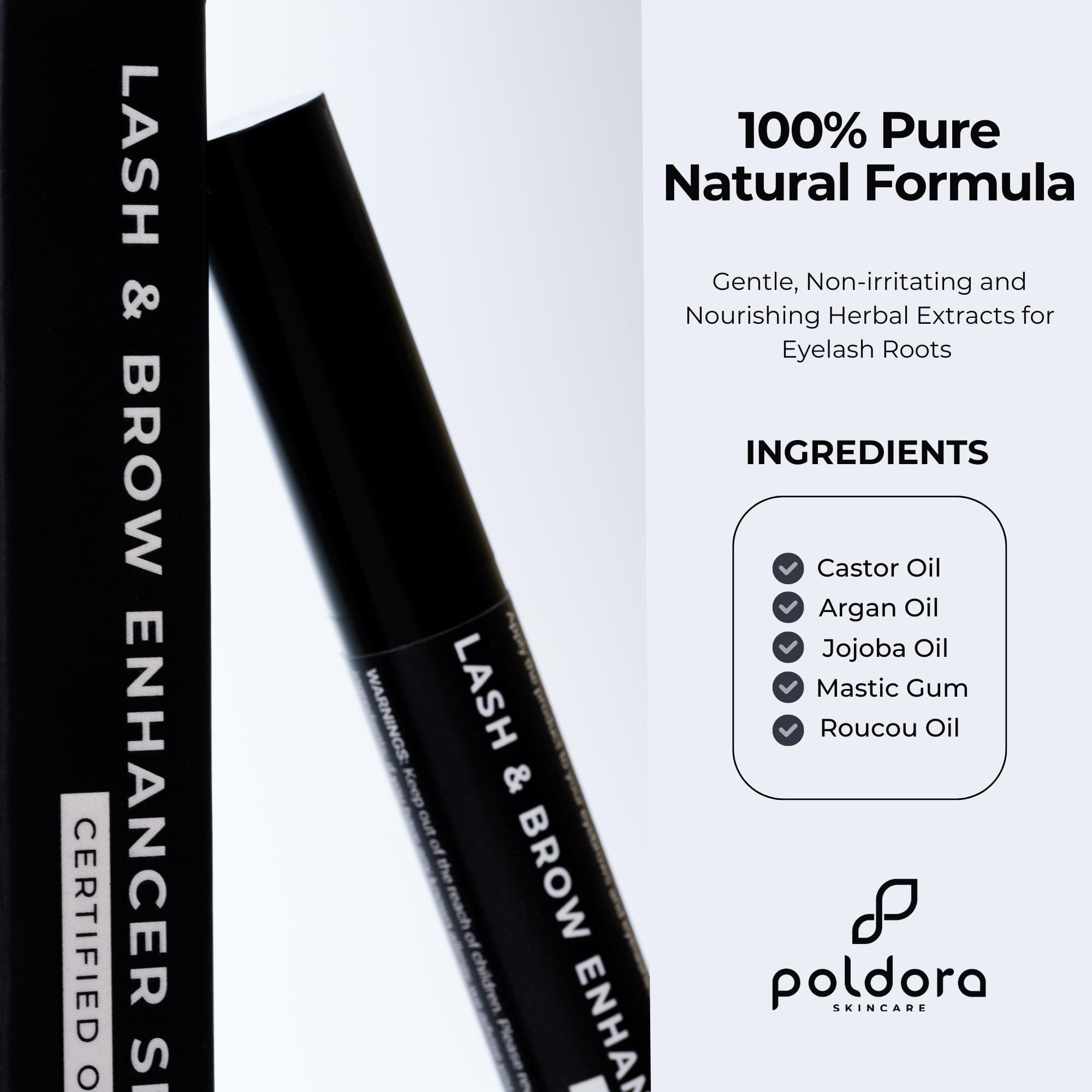 poldora Poldora Lash Serum Certified Organic Eye Lash Serum for Eyelash & Eyebrow Growth: Rapid Growth Lash Serum for Natural Lashes, No Irritation - Castor Oil, Argan, Jojoba, Longer, Thicker, Fuller Lashes