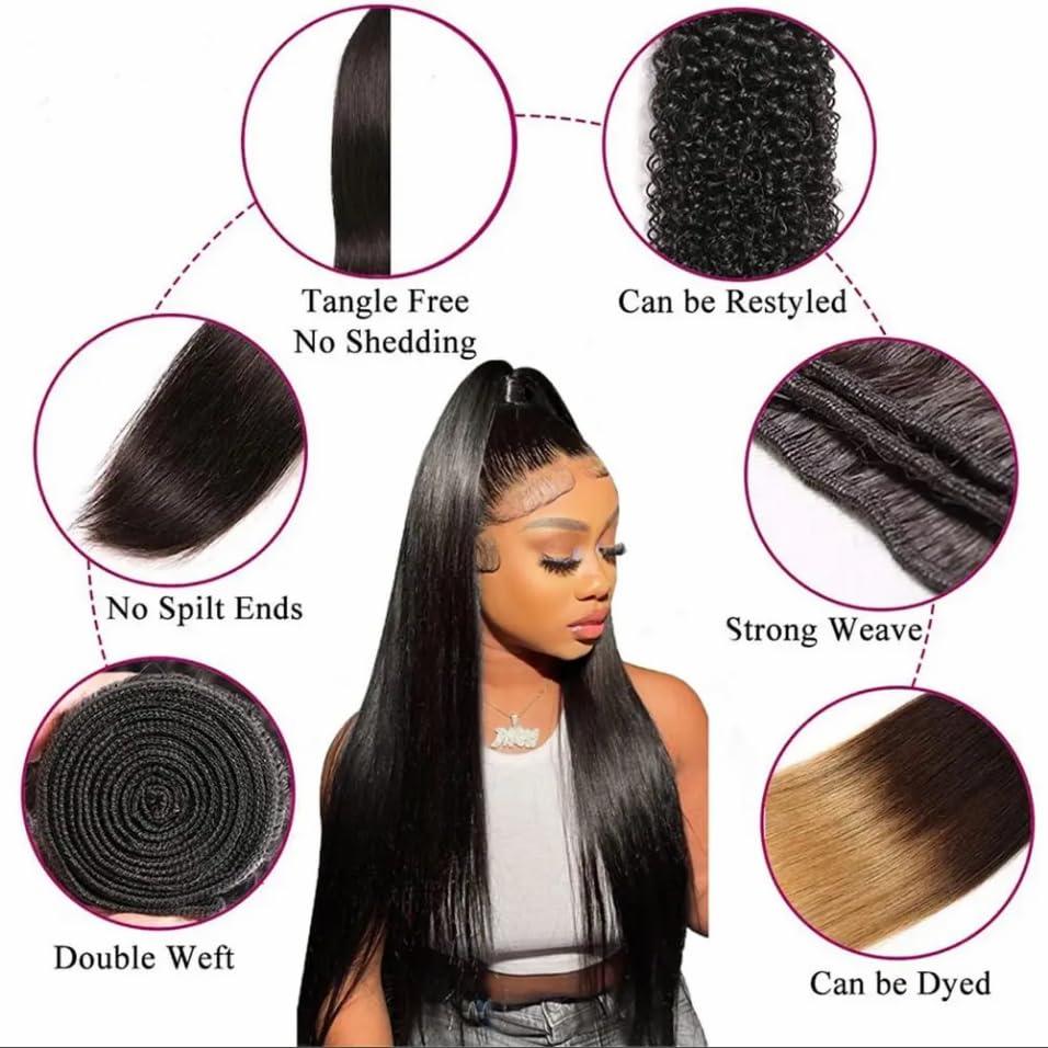 Yifute Human Hair Bundles Straight Hair 3 Bundles 40 40 40 Inch Brazilian Hair Extension Weave 100% Unprocessed Natural Black Bundles