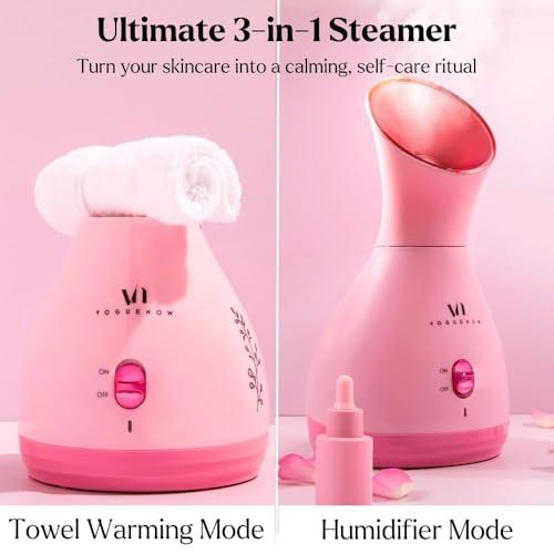 VogueNow Facial Steamer Spa Kit with Complimentary 17 Skin Care Tools | Face Steamer for Facial Deep Cleaning with Towel Warmer & Humidifier Mode| Self Care Gifts for Women, Spa Gifts, Birthday Gifts for Women