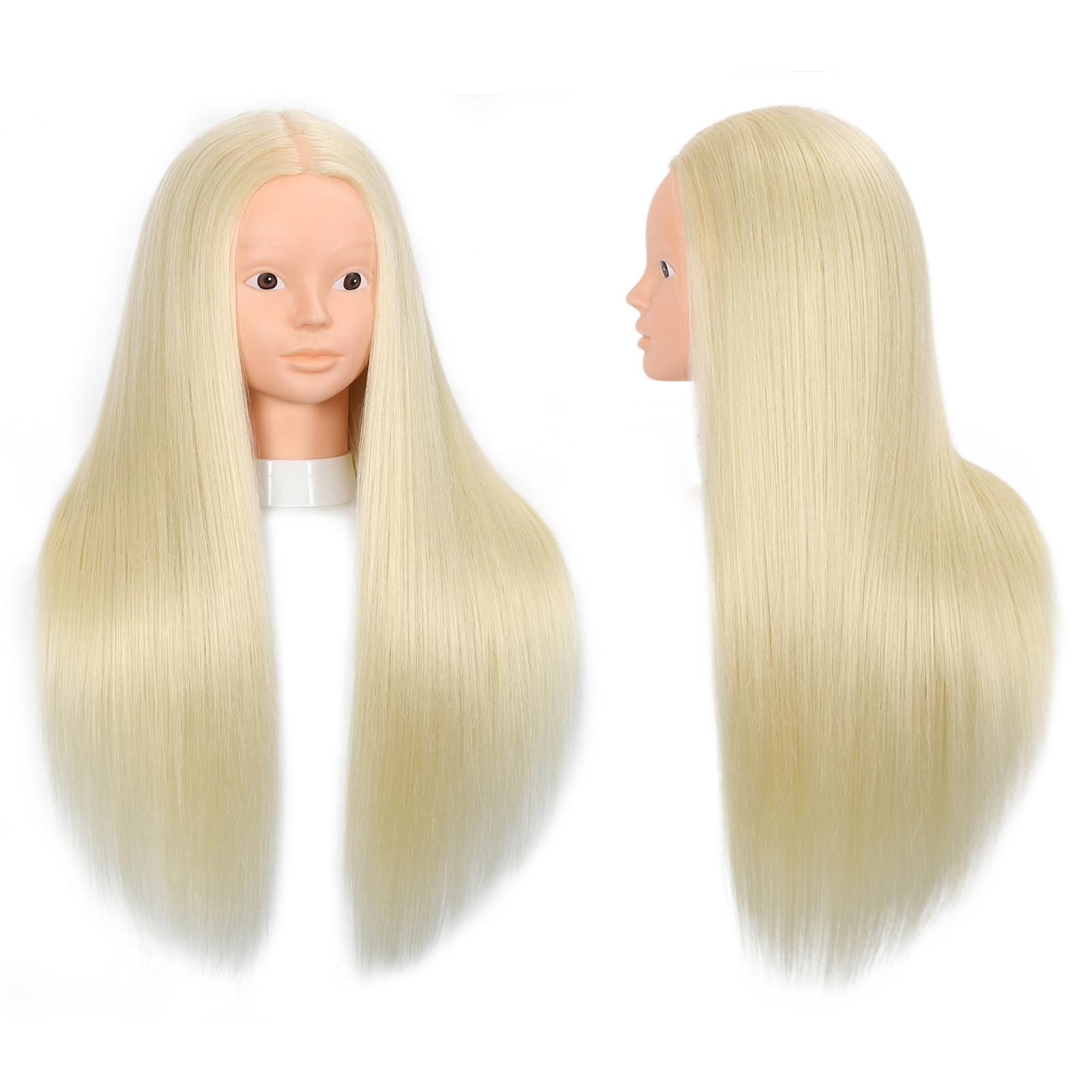 Opini Opini Mannequin Head with 70% Real Human Hair Cosmetology Hairdresser Mannequin Doll Head for Practice Hair and Makeup (#613 Blond No makeup)