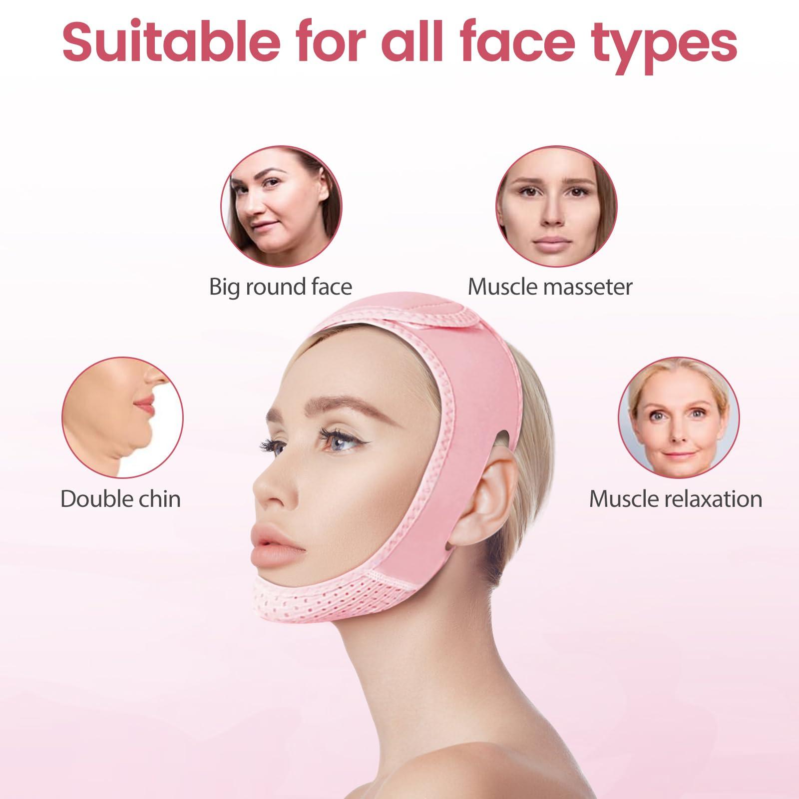 PSPIKXEG PSPIKXEG 1 Pack Pink Double Chin Eliminator Reducer,Chin Tightener,V Line Face Lifting Reusable Mask Tape for Women Face,Face Slimming Strap,Face Shaper Bandage (Pink)