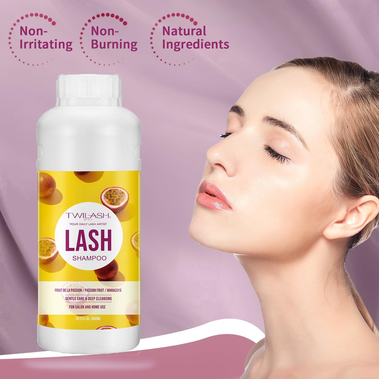 TWILASH BY DLY TWILASH BY DLY Lash Shampoo Bulk, Eyelash Cleanser for Extensions 2 Liters, Dispenser Pump, Non-irritating or Burning Eyelid Foaming Cleanser for Professional Salon and Home Use (Passion Fruit-1L)