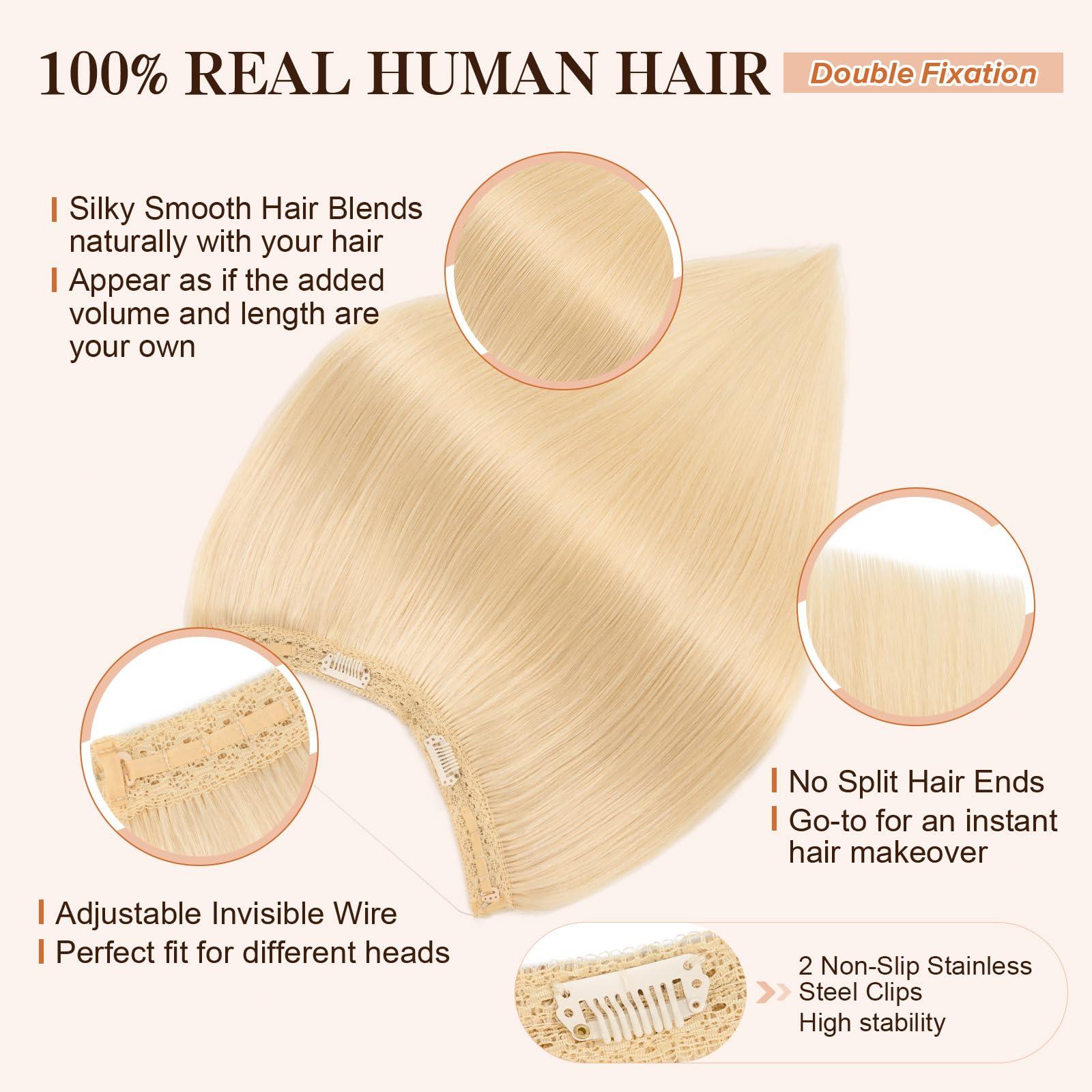 S-noilite Halo Hair Extensions Real Human Hair,S-noilite Halo Hair Extensions,Halo Hair Extension for Women,100% Human Hair Halo Extensions,Halo Hair 75g/22inch 60 Platinum Blonde