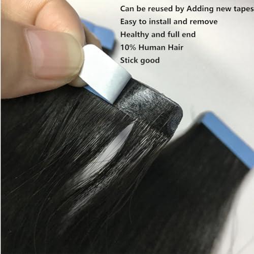 Kiss darling LASHES Jet Black Tape in Hair Extensions Human Hair 22Inches 100g 40Pcs/Pack Tape ins Human Hair Extensions Real Tape in Extensions Full Head for Women #1 Color