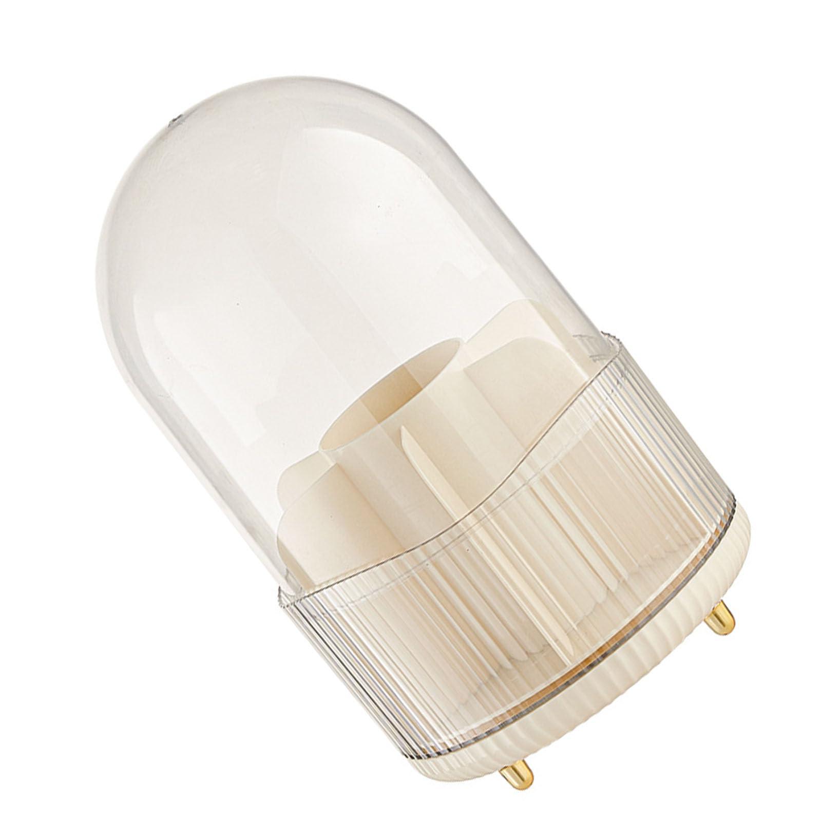 CHEOTIME CHEOTIME Makeup Brush Holder with Lid, Makeup Brush Storage Box Rotating Cosmetics Display Case Dustproof Make Up Brushes Storage Bucket (Milk White)