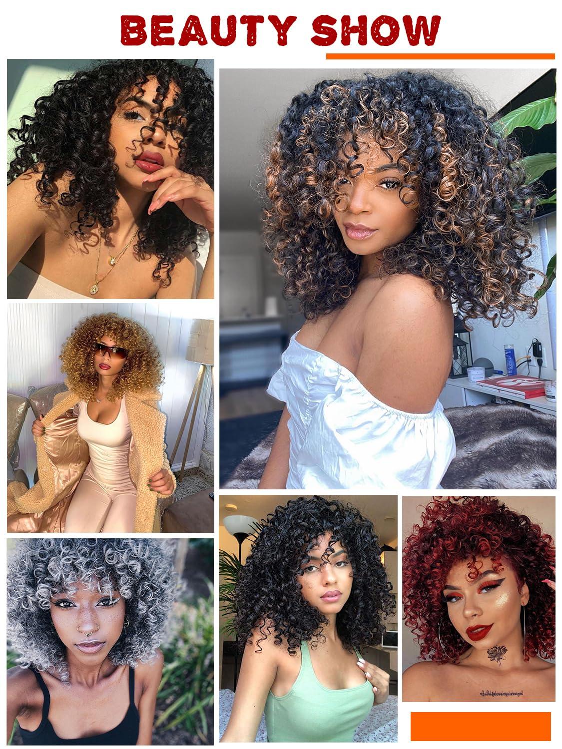 CurlCOO CurlCOO Ginger Curly Wigs for Black Women Short Kinky Curly with Bangs Synthetic Fiber Glueless Long Kinky Curly Hair 14 inchGinger