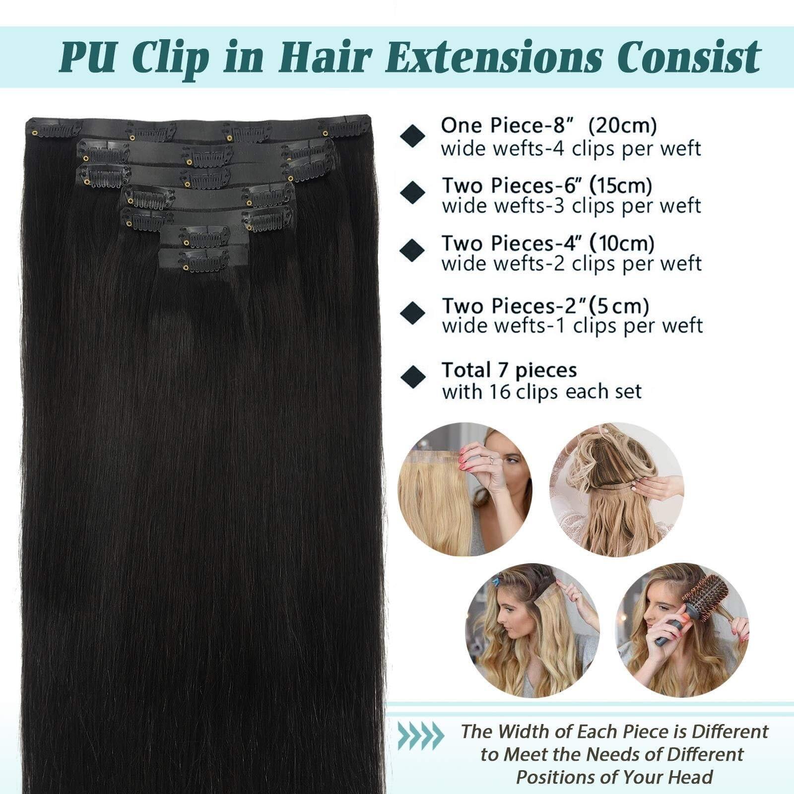 GRFIT Clip in Hair Extensions Seamless Hair Extensions Human Hair Black Clip in Hair Extensions Double PU Weft Invisible Straight Natural Remy Clip on Human Hair Extensions Fashion Hair Extensions (Color :