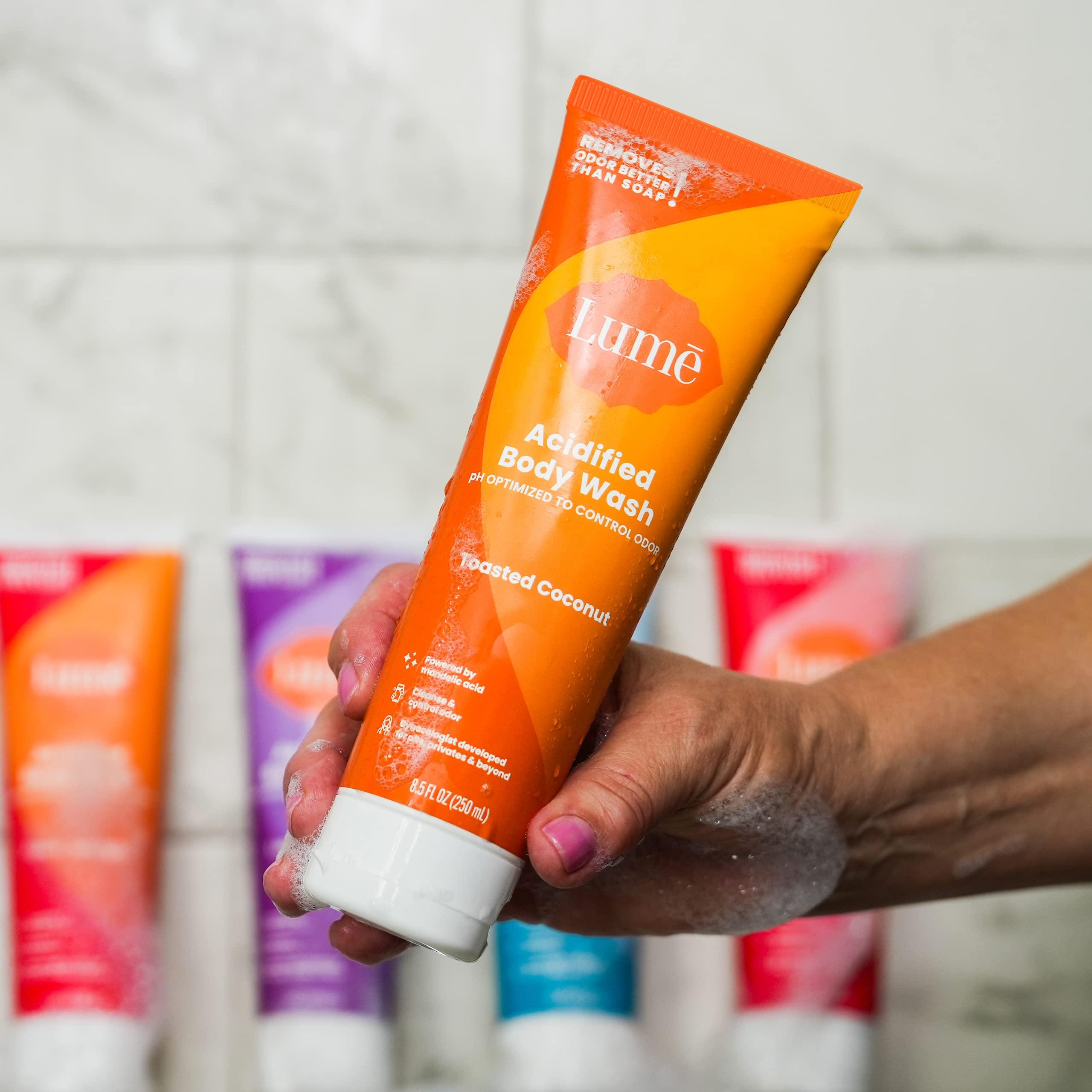 Lume Lume Acidified Body Wash - 24 Hour Odor Control - Removes Odor Better than Soap - Moisturizing Formula - Formulated Without SLS or Parabens - OB/GYN Developed - 8.5 ounce (Pack of 2) (Toasted Coconut)