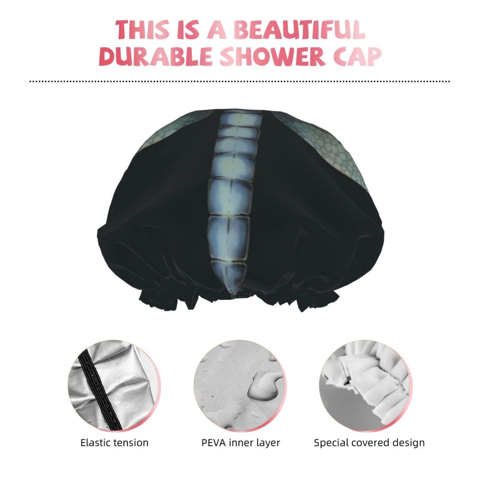 GFLFMXZW Dragonfly Shower Cap Reusable Double Layered Bath Cap Waterproof Hair Cap with Elastic Band Bathing Hat Spa Salon Shower Hat for Women Men