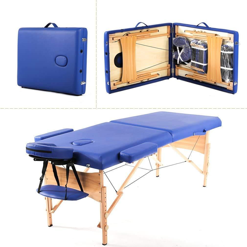HGS Portable Massage Table Massage Bed Folding Spa Bed Tattoo Bed 2 Fold Height Adjustable Facial Cradle Salon Bed Professional Massage Table with Carry Case (Blue)