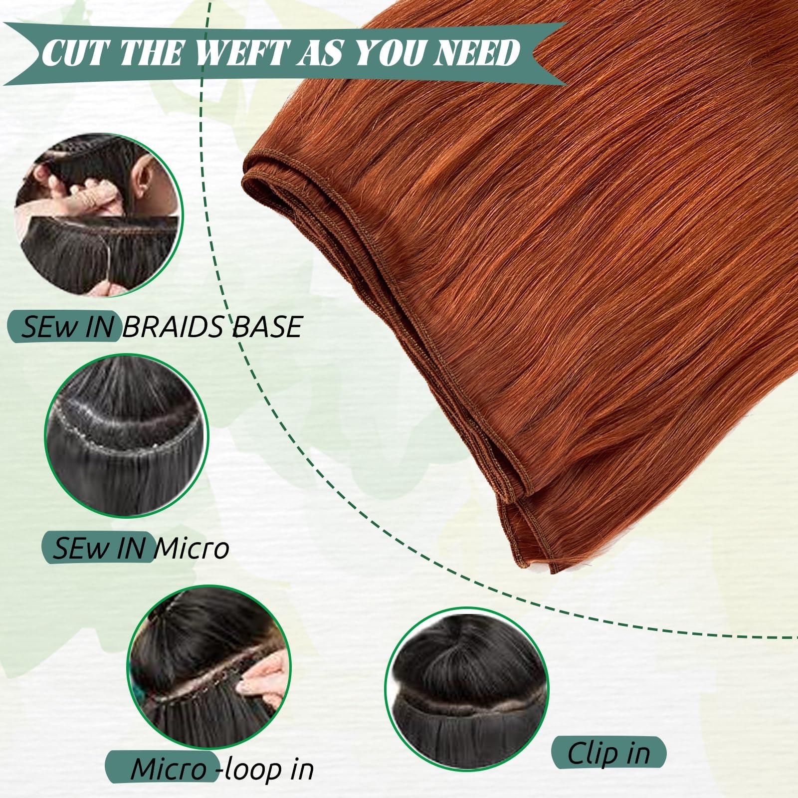 Smavida Ginger Sew in Hair Extensions Real Human Hair Weft Hair Extensions Red Wine Color Sew in Weave Silky Straight Hair Extensions Hand Tied Human Hair Weft Hair Extensions Thick Ends