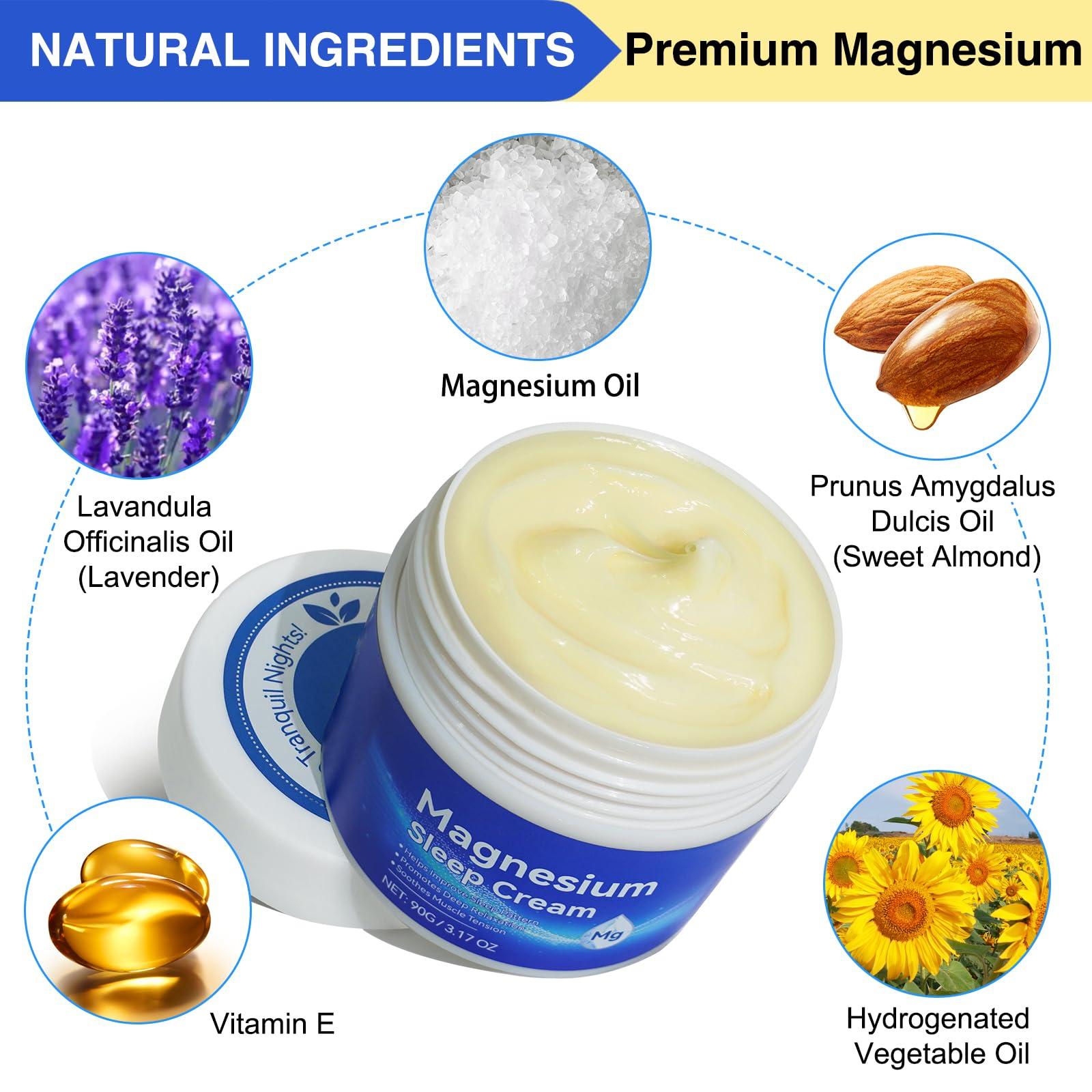 QJCWXIAOX QJCWXIAOX Magnesium Cream,Topical Magnesium Cream with Pure Zechstein Magnesium,Magnesium Lotion,Rich In Almond oil, Lavender, Vitamin E,Topical Magnesium Oil for Feet, 3.17 OZ