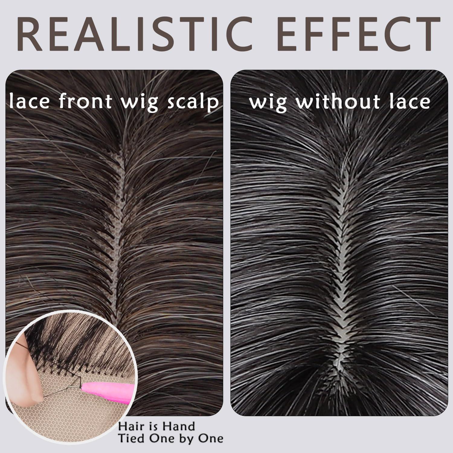 MeaYOO MeaYOO Short Wavy Black Wig for Women, Soft Wavy Wig with Lace, Shoulder Length Middle Part Curly Wavy Bob Wig, Natural Looking Synthetic Heat Resistant Fiber Wig for Daily Party Use 14 Inch