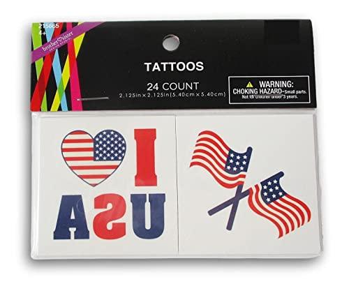 Craft Supply 4th of July Patriotic Independence Party Favors - Temporary Tattoos - 24 Cute Square Tattoos