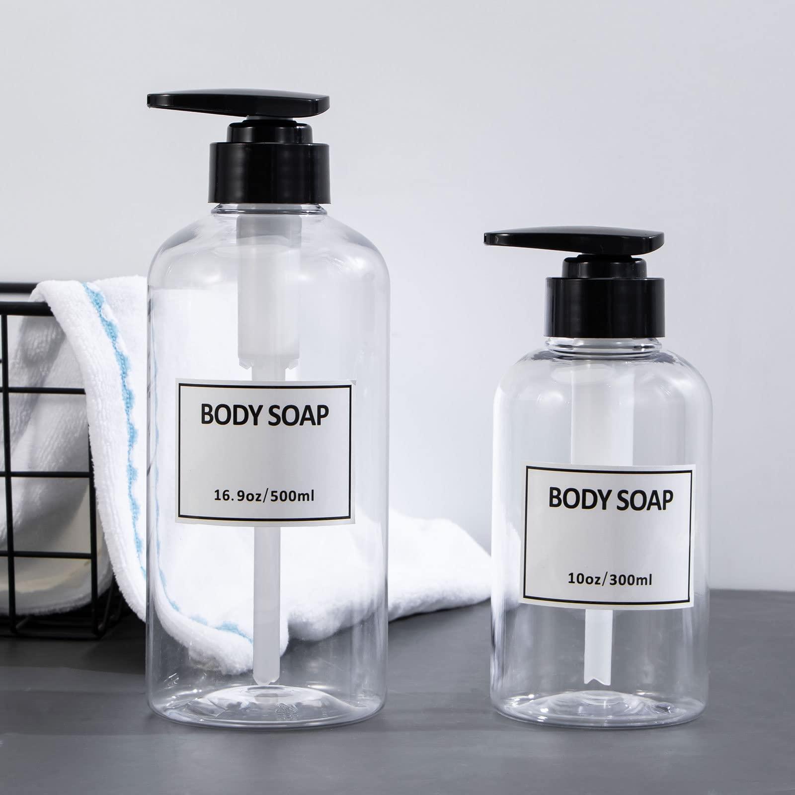 Yeeco Clear Shampoo and Conditioner Bottles,Yeeco Shampoo Pump Bottle Shampoo Bottles Dispenser with Waterproof Labels 16.9oz/500ml 3 Pack for Shampoo and ConditionerBathroom, Kitchen, Hotel