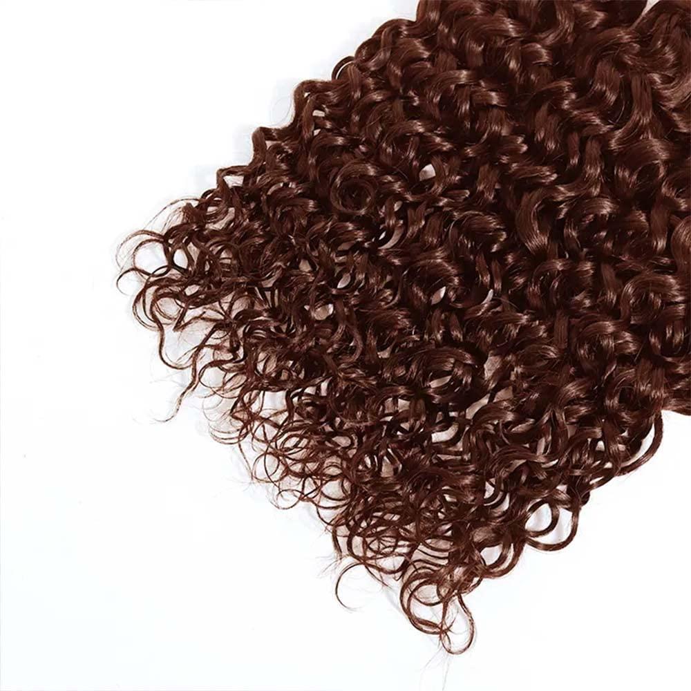 MAMART Color 4 Brown Water Curly Bundles Human Hair Dark Brown Bundles Light Brown Water Wave Human Hair Bundles Brazilian Human Hair Wet and Wavy Silky Soft for Black Women 16 18 20 Inch