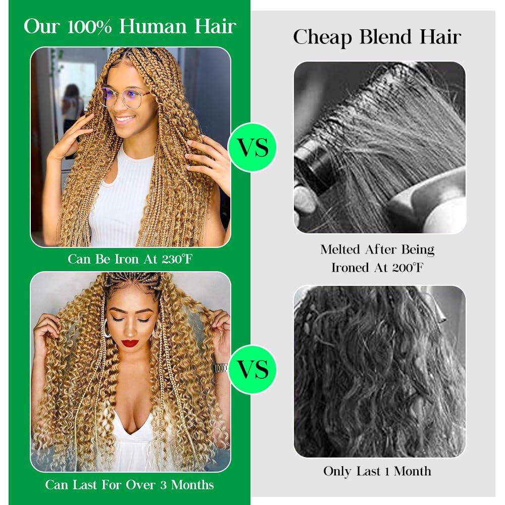 MIMORE Micro Braiding Hair Human Hair Bulk Deep Wave Virgin Human Braiding Hair for Micro Braids Hair No Weft Human Hair Braids Extension for Braiding 22inch (100g(1Pack/2Bundles), 27 Honey Blonde)