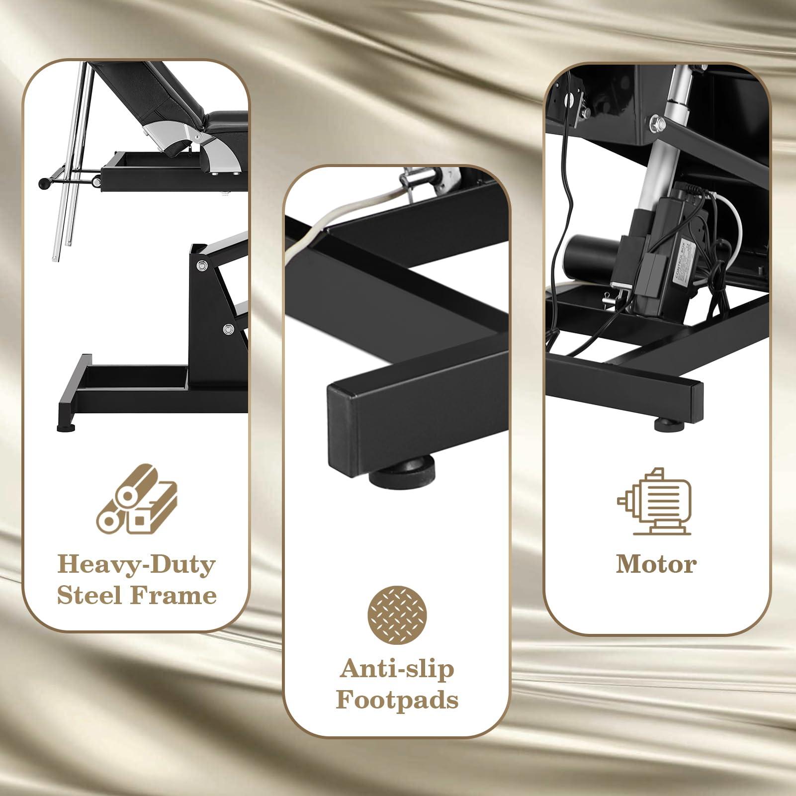 LUXMARS LUXMARS Facial Chair Electric Height Adjustable Tattoo Chair Electric Adjustable Angle Lash Bed with Hydraulic Stool for Eyelash Extensions Massage Chair Black