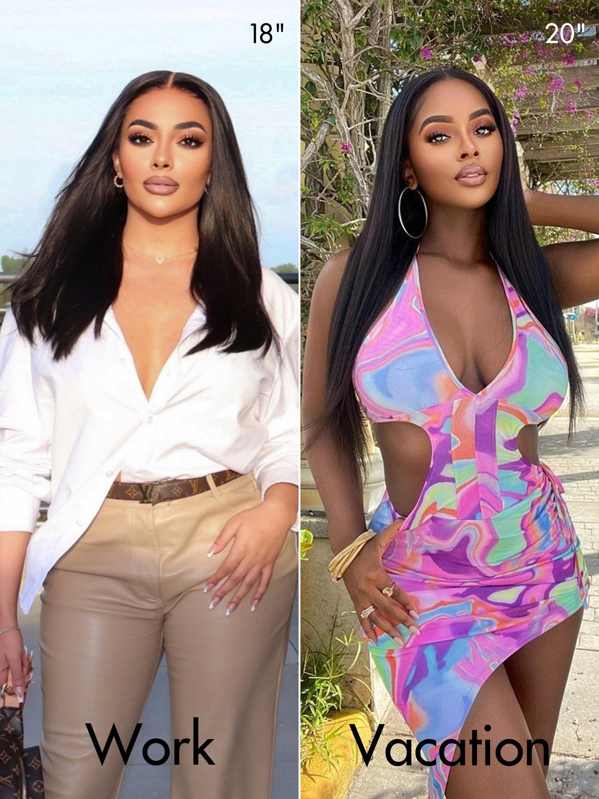 LUVME HAIR LUVME HAIR 16\'\' Straight Lace Front Wigs Human Hair 13x4 Pre Cut Lace Glueless Human Hair Wig Pre Plucked Long Straight Black Wig For Women 180 Density