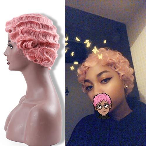 SSJFZM Short Curly Pink Wigs For Women Heat Resistant Synthetic Pixie Cut Wig Costume Cosplay Party Hair Wig #5 6inches