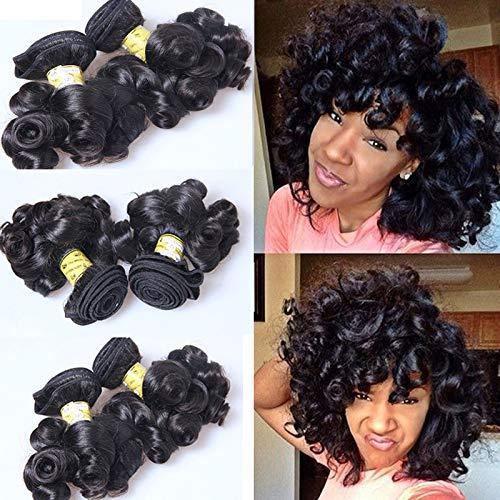 RJ HAIR Short Bouncy Curly Human Hair Extensions 3pcs/Lot Peruvian Remy Fumi Curly Hair Wefts Natural Color Spring Curl Hair Bundles (10 10 12inch, Color 1#)