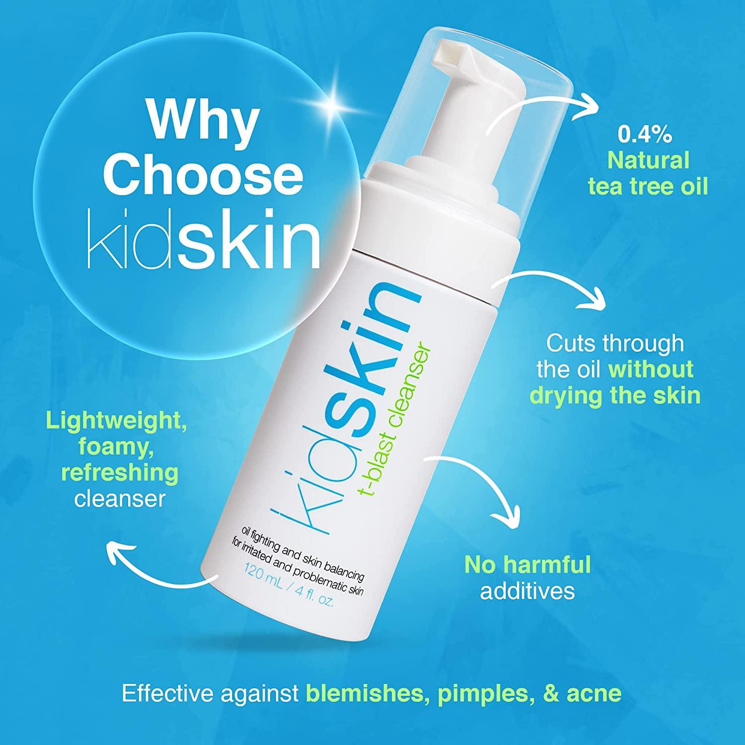 Kidskin Kidskin T-Blast Facial Cleanser, Gentle Face Wash with Tea Tree Oil, Spot Skin Care for Kids and Teens, Non-Drying Natural Cleanser for Oily or Dry, Acne-Prone Skin, 150 ml 5.0 fl oz.