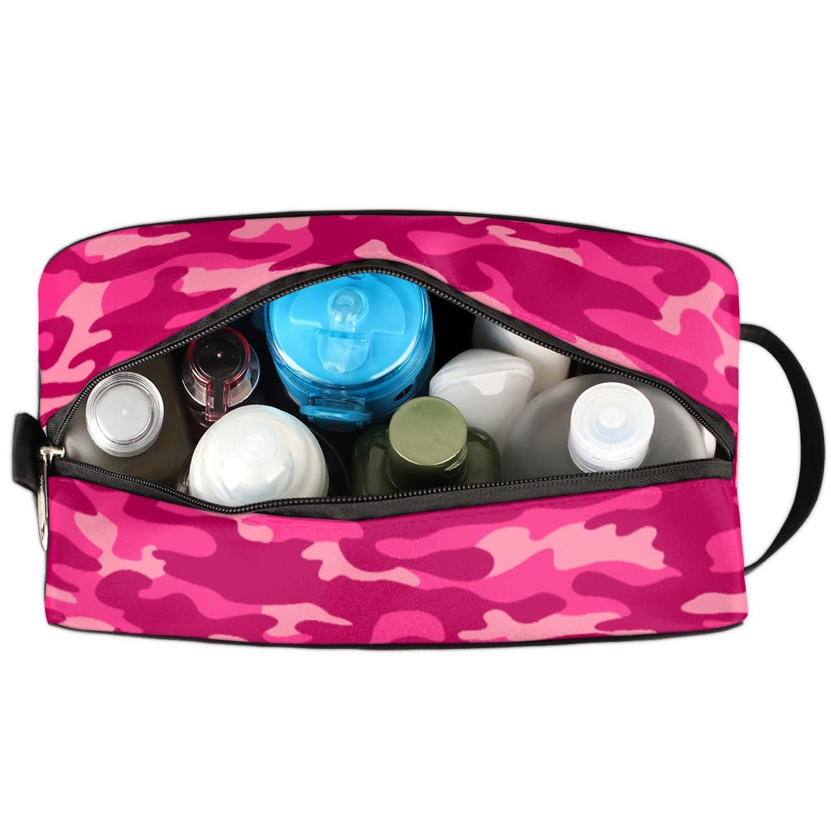 Pardick Pink Camo Camouflage Pattern Travel Toiletry Bag for Women Men Lightweight Cosmetic Makeup Bag Organizer Waterproof Shaving Bag Dopp Kit with Large Capacity for Toiletries and Shaving Accessories