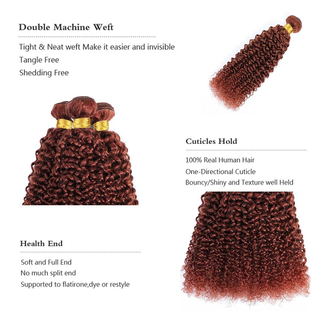 Fridnae Reddish Brown Bundles Copper Curly Wave Human Hair Bundles Copper Red Bundles Human Hair 3 Bundles 10 12 14 Inch Auburn Curly Bundles Human Hair Extensions