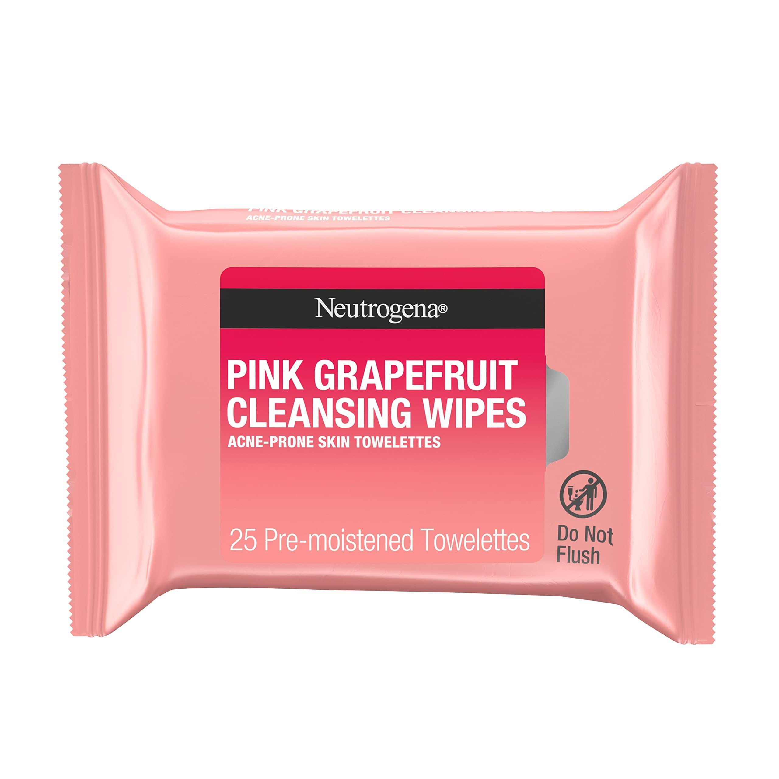 Neutrogena Neutrogena Oil-Free Facial Cleansing Makeup Wipes with Pink Grapefruit, Disposable & Pre-Moistened Daily Acne Face Towelettes to Remove Dirt, Oil & Makeup for Acne Prone Skin, 25 ct