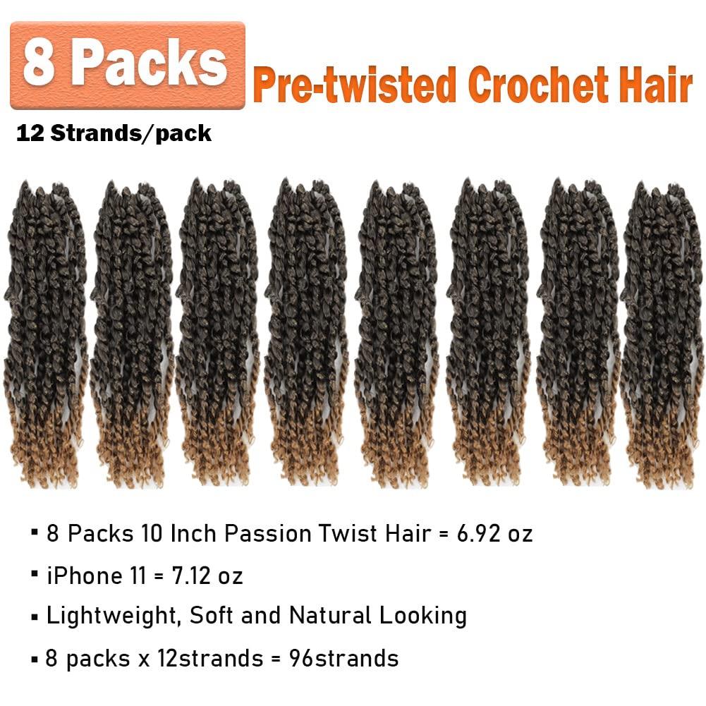 brunnace Passion Twist Crochet Hair 10 Inch 8 Packs Pre-Twisted Passion Twist Hair Crochet Hair for Black Women Pre-Looped Crochet Braids Synthetic Crochet Hair Extensions #T27