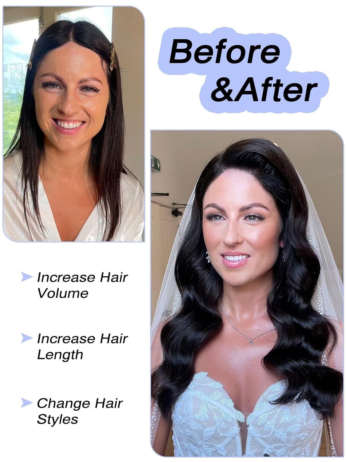 Loveline Loveline Clip In Hair Extensions 22 Inch Human Hair Clip in Real Human Hair Extension for Women Jet Black 120g 7 Pieces Per Set